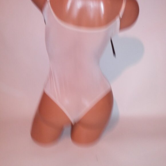 Extreme Look Lingerie One Piece Teddy Bodysuit Beige Lace Sheer Snap Up Bottom U - Picture 11 of 13